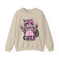 Cute But Feral, Raccoon in Pink Bibs – Gildan Heavy Blend | Trendy Women’s Soft Sweatshirt. Direct to Garment. Printed & Shipped in the USA. Unisex Sizes.