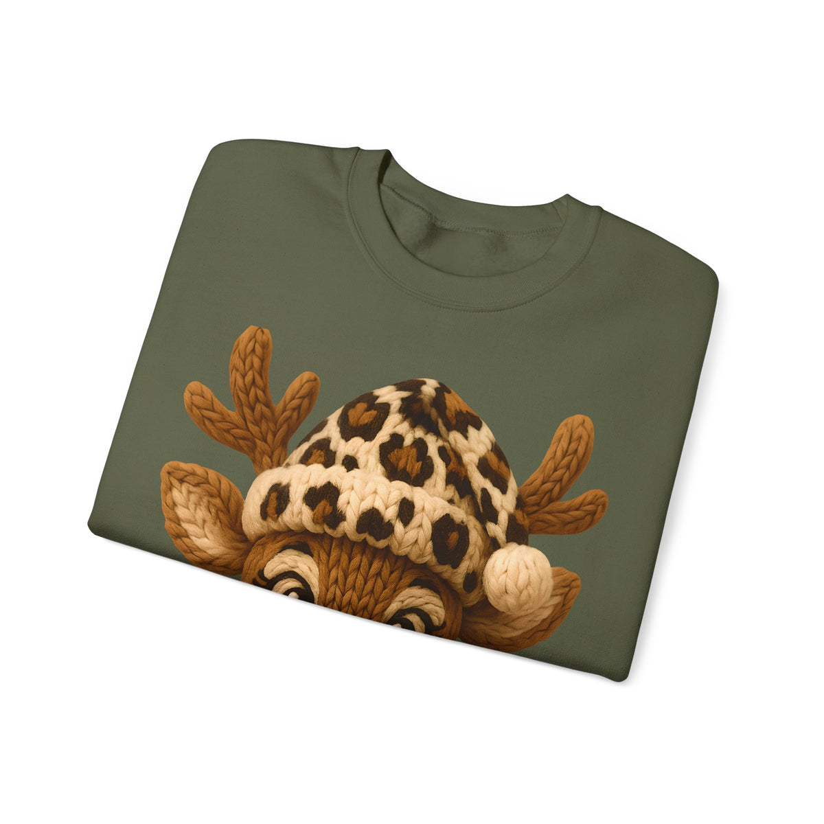 Rudolph Reindeer Leopard Santa Hat Christmas – Gildan Heavy Blend | Trendy Women’s Soft Sweatshirt. Direct to Garment. Printed & Shipped in the USA. Unisex Sizes.