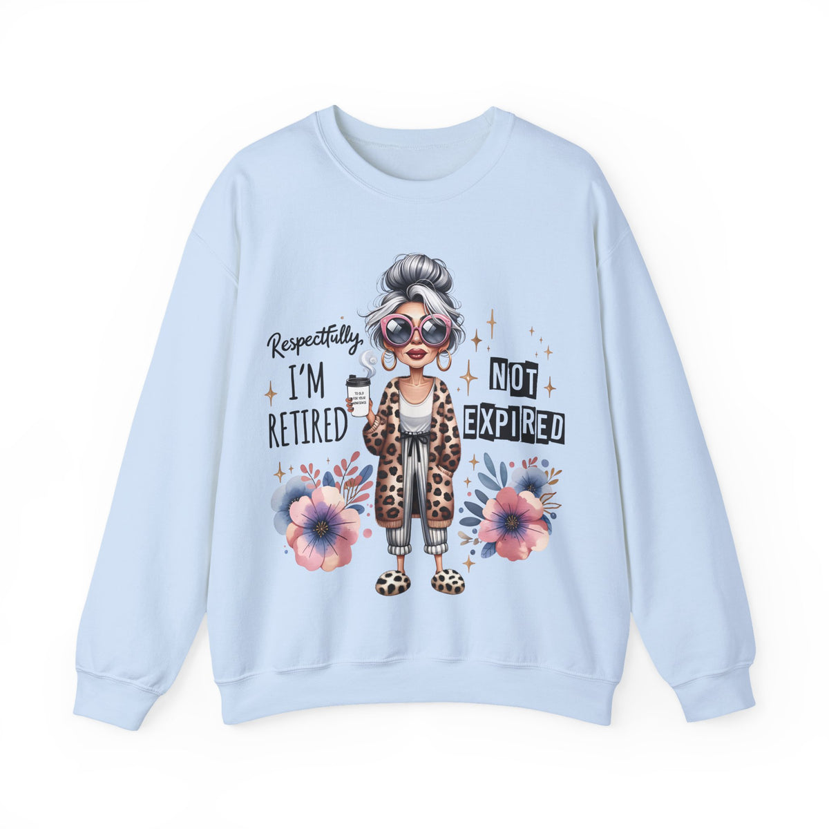 Retired Not Expired Crewneck Sweatshirt — Funny Retro Grandma Graphic