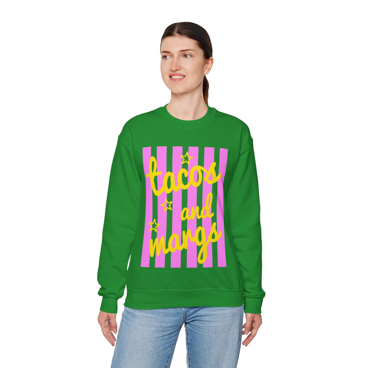 Tacos and Margs – Gildan Heavy Blend | Trendy Women’s Soft Sweatshirt. Direct to Garment. Printed & Shipped in the USA. Unisex Sizes.