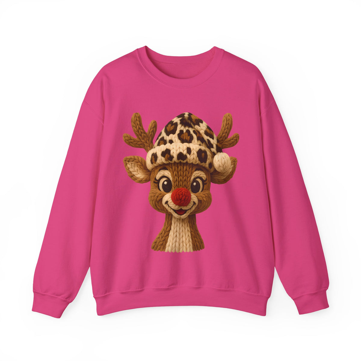 Rudolph Reindeer Leopard Santa Hat Christmas – Gildan Heavy Blend | Trendy Women’s Soft Sweatshirt. Direct to Garment. Printed & Shipped in the USA. Unisex Sizes.