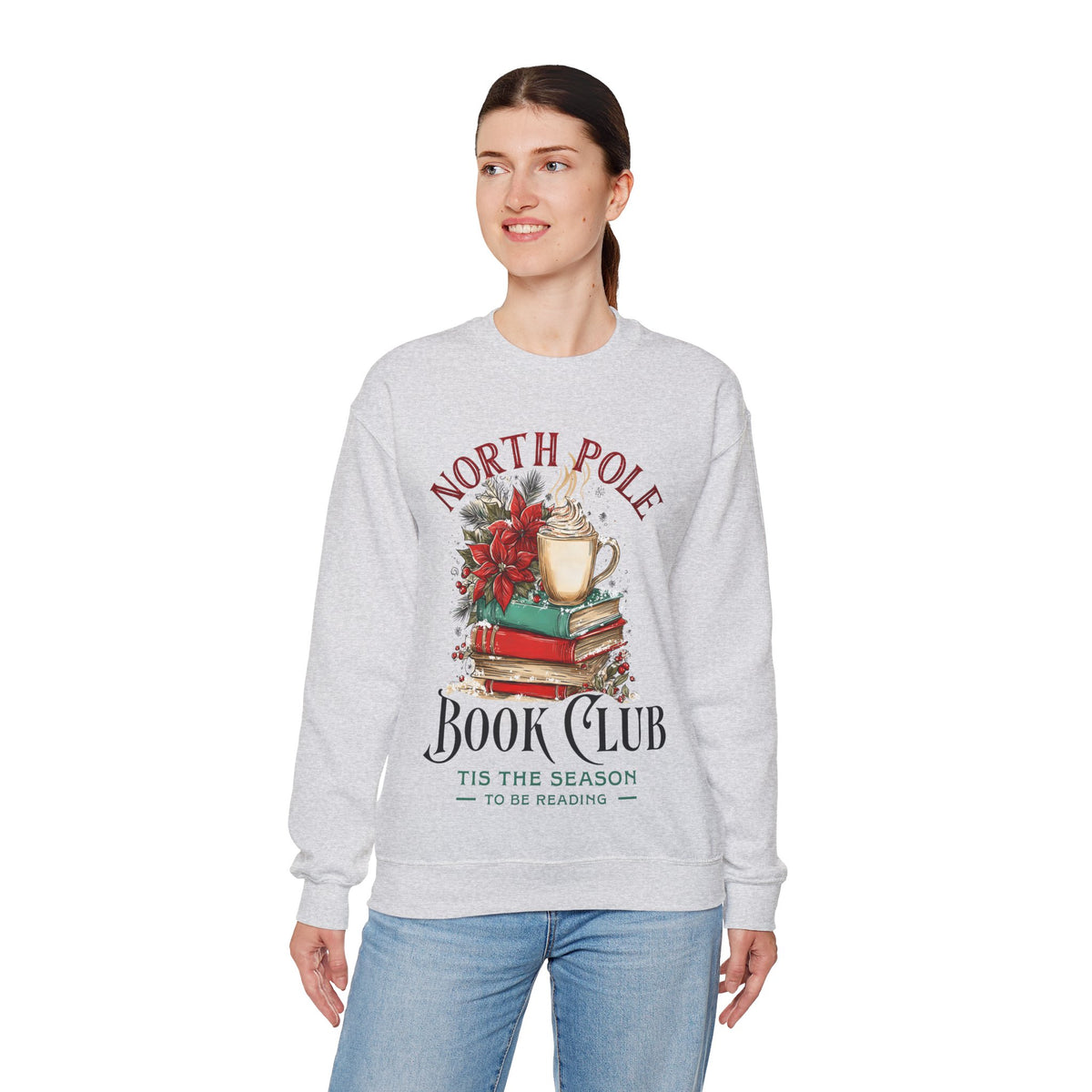 North Pole Book Club – Gildan Heavy Blend | Trendy Women’s Soft Sweatshirt. Direct to Garment. Printed & Shipped in the USA. Unisex Sizes.