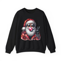 Biker Santa Leather Jacket Bubblegum – Gildan Heavy Blend | Trendy Women’s and Men's Soft Sweatshirt. Direct to Garment. Printed & Shipped in the USA. Unisex Sizes.