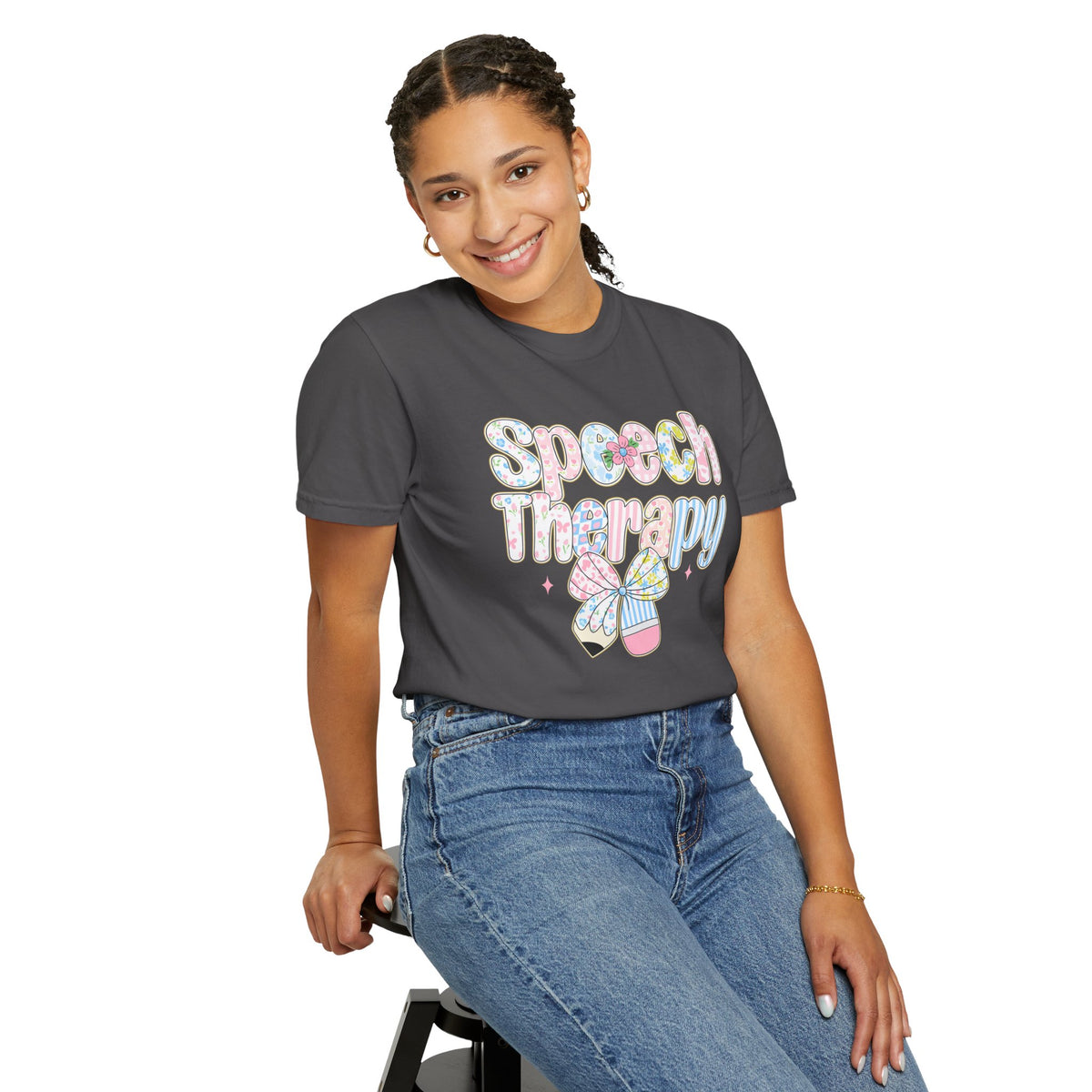Speech Therapy - Pink Blue Coquette - Comfort Colors | Trendy Women's T-Shirt. Direct to Garment. Printed & Shipped in the USA. Unisex Sizes.