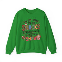 I’m Just Here for the Snacks, Commercials & Halftime Show – Gildan Heavy Blend | Trendy Women’s Soft Sweatshirt. Direct to Garment. Printed & Shipped in the USA. Unisex Sizes.