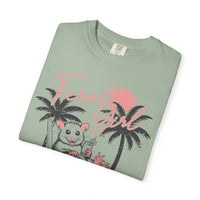 Feral Girl Summer, Possum on a Beach - Comfort Colors | Trendy Women's T-Shirt. Direct to Garment. Printed & Shipped in the USA. Unisex Sizes.