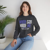 When God Made Me "This'll Be Fun" Christian Faith Distressed – Gildan Heavy Blend | Trendy Women’s and Men's Soft Sweatshirt. Direct to Garment. Printed & Shipped in the USA. Unisex Sizes.