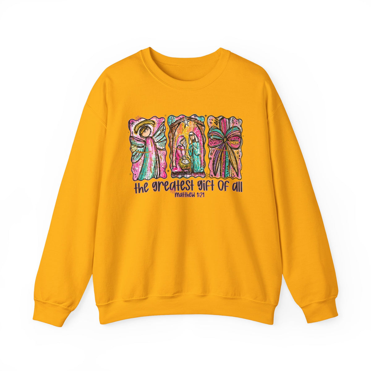 The Greatest Gift of All, Christian Tee - Preppy Watercolor – Gildan Heavy Blend | Trendy Women’s Soft Sweatshirt. Direct to Garment. Printed & Shipped in the USA. Unisex Sizes.