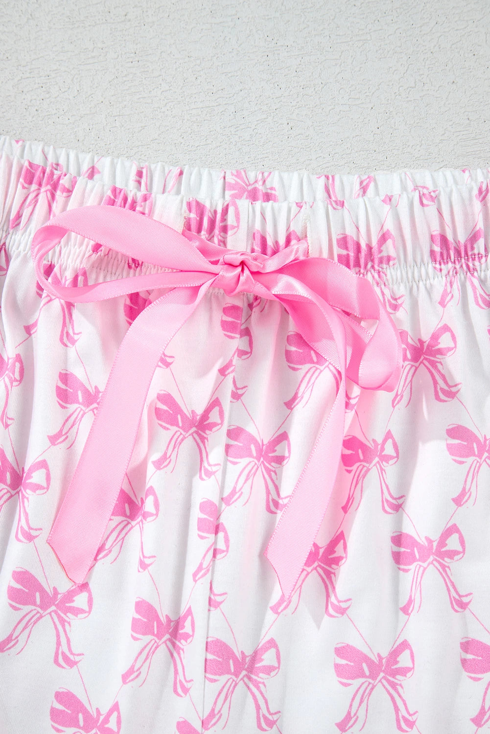 Millie Pink and White Bow Ruffled Shorts 2pc Pajama Set
