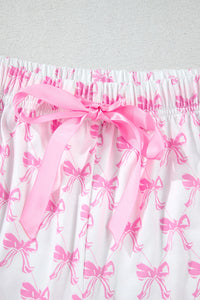 Millie Pink and White Bow Ruffled Shorts 2pc Pajama Set