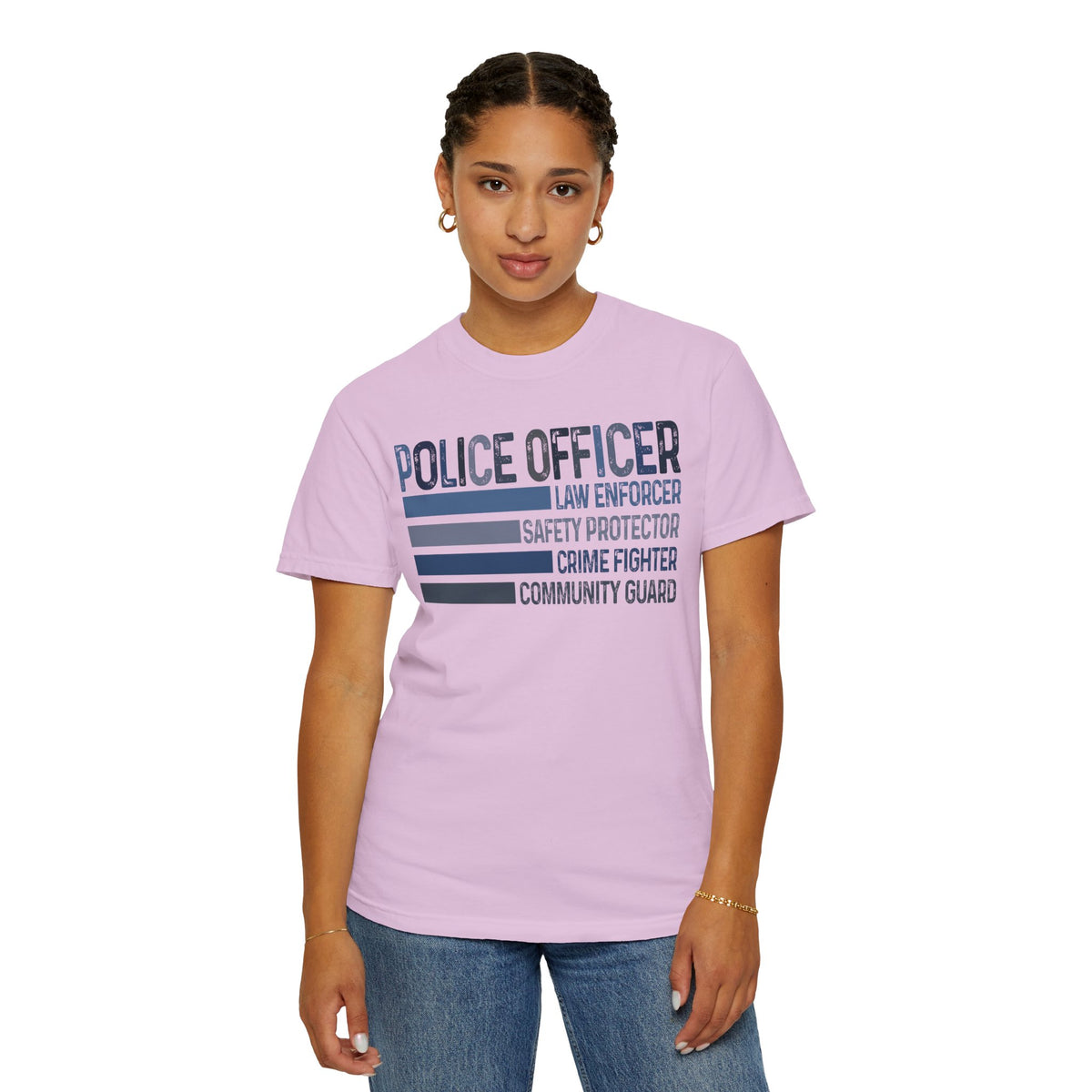 Police Officer - Description - Comfort Colors | Trendy Men's and Women's T-Shirt. Direct to Garment. Printed & Shipped in the USA. Unisex Sizes.