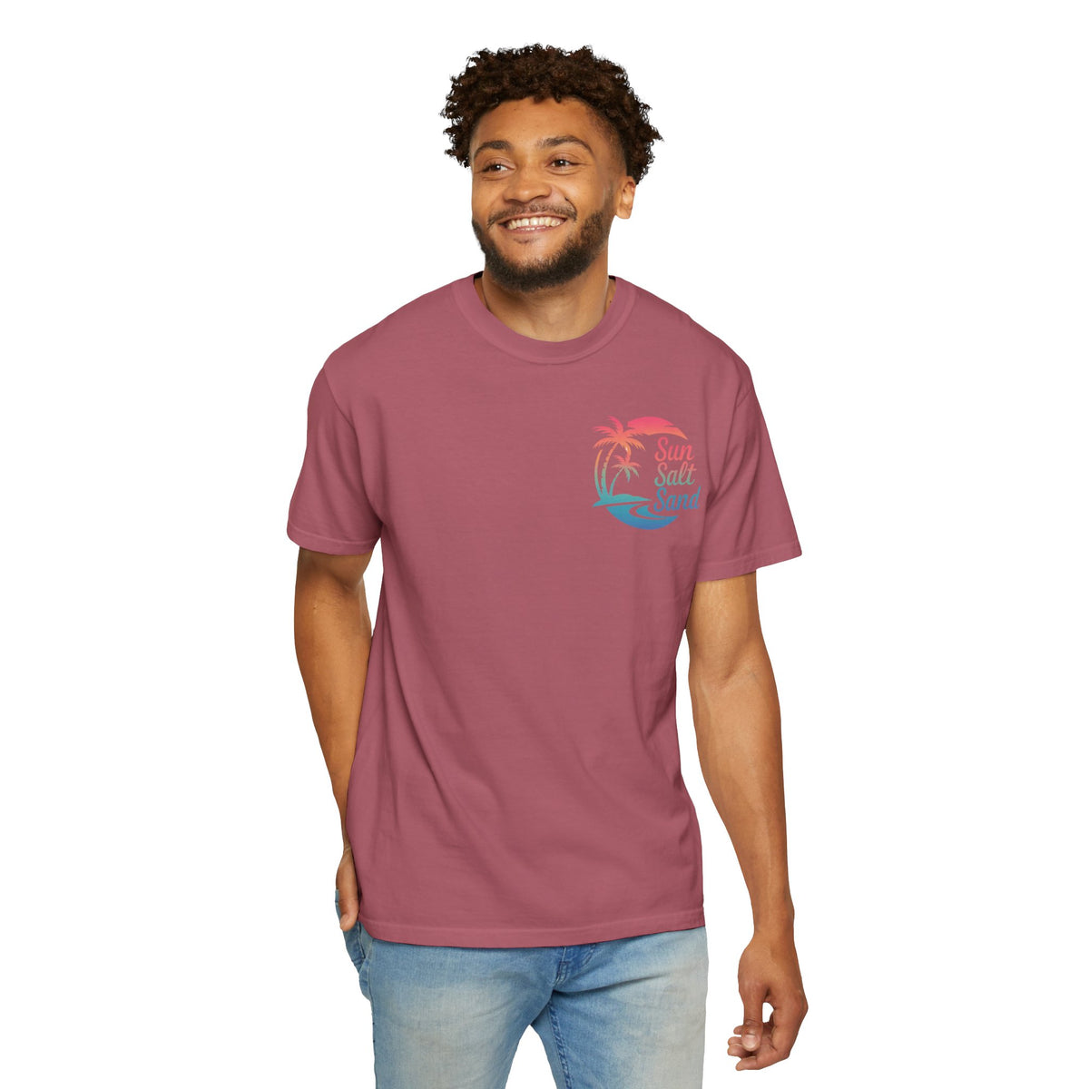 Sun Salt Sand, Beach Sunset - Front & Back Print - Comfort Colors | Trendy Women's and Men's T-Shirt. Direct to Garment. Printed & Shipped in the USA. Unisex Sizes.