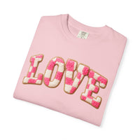 Faux Crochet Checkered LOVE - Comfort Colors | Trendy Women's T-Shirt. Direct to Garment. Printed & Shipped in the USA. Unisex Sizes.