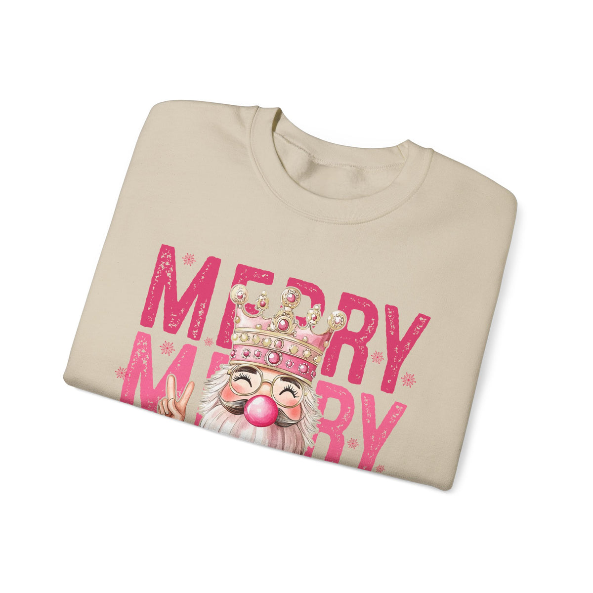 Merry Christmas - Cute Pink Bubblegum Nutcracker – Gildan Heavy Blend | Trendy Women’s Soft Sweatshirt. Direct to Garment. Printed & Shipped in the USA. Unisex Sizes.