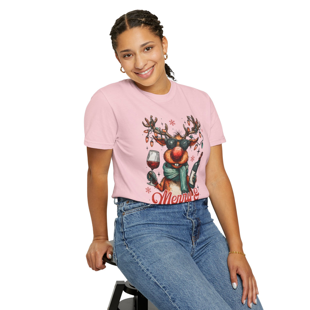 Merry & Mischievous Reindeer - Comfort Colors | Trendy Women's and Men's T-Shirt. Direct to Garment. Printed & Shipped in the USA. Unisex Sizes.