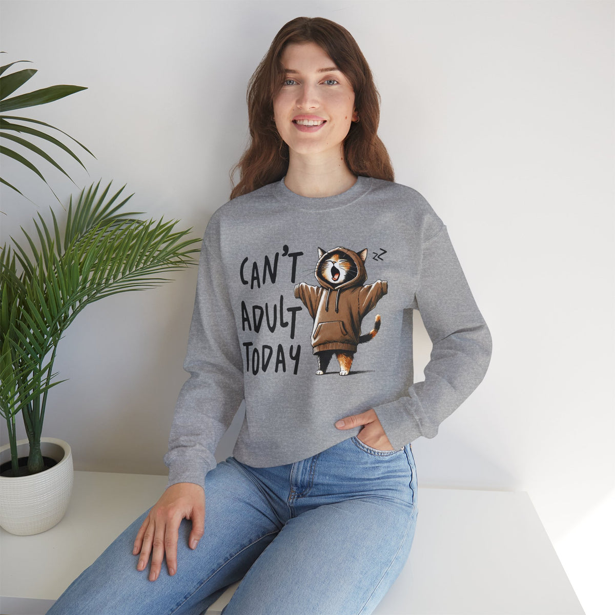 Can’t Adult Today, Cat – Gildan Heavy Blend | Trendy Women’s and Men's Soft Sweatshirt. Direct to Garment. Printed & Shipped in the USA. Unisex Sizes.