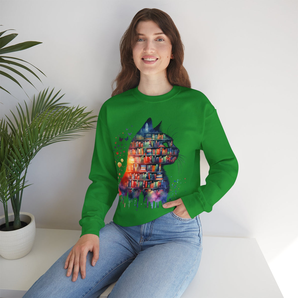 Cat Silhouette for Book Lovers – Gildan Heavy Blend | Trendy Women’s Soft Sweatshirt. Direct to Garment. Printed & Shipped in the USA. Unisex Sizes.