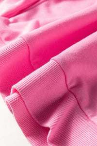 Pink, Bow Embroidered 2pc Sweatshirt & Shorts Loungewear Set with Pockets