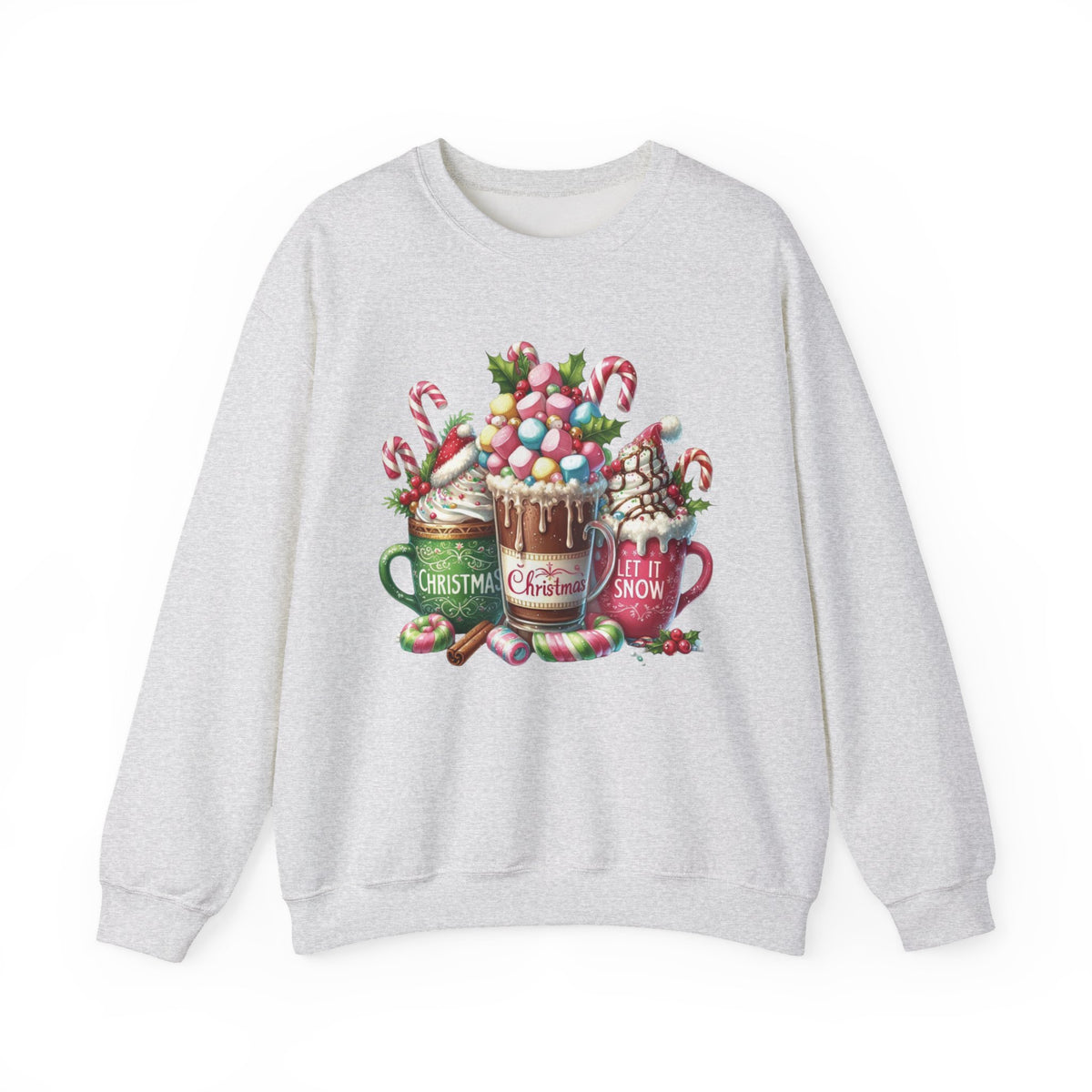 Hot Chocolate Mugs Christmas Hot Cocoa – Gildan Heavy Blend | Trendy Women’s Soft Sweatshirt. Direct to Garment. Printed & Shipped in the USA. Unisex Sizes.