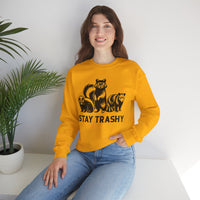 Stay Trashy, Skunk Raccoon Possum – Gildan Heavy Blend | Trendy Women’s and Men's Soft Sweatshirt. Direct to Garment. Printed & Shipped in the USA. Unisex Sizes.