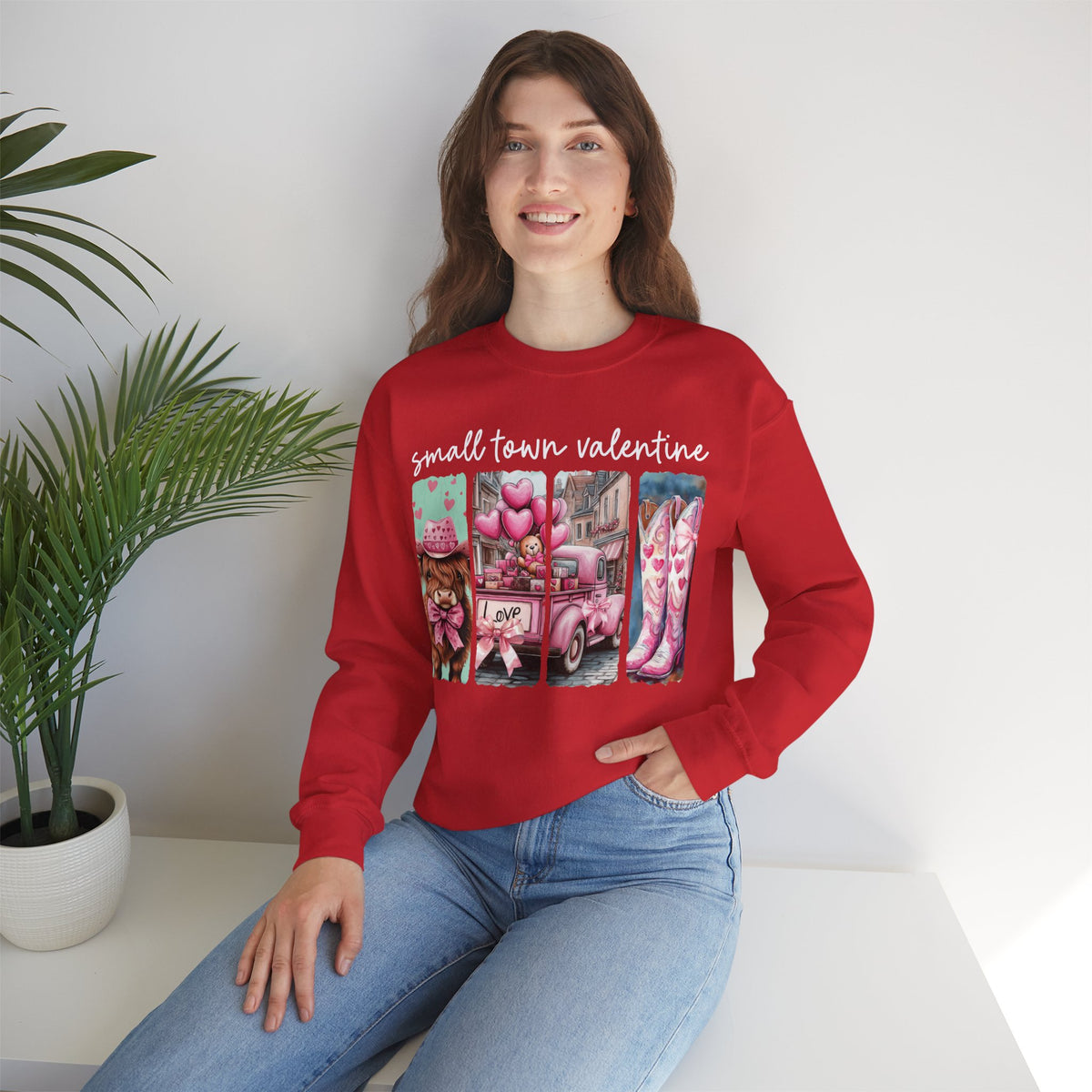 Small Town Valentine – Gildan Heavy Blend | Trendy Women’s Soft Sweatshirt. Direct to Garment. Printed & Shipped in the USA. Unisex Sizes.
