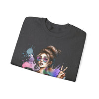 Cool Mombie with Coffee Peace Tattoo - Tired Mom – Gildan Heavy Blend | Trendy Women’s Soft Sweatshirt. Direct to Garment. Printed & Shipped in the USA. Unisex Sizes.