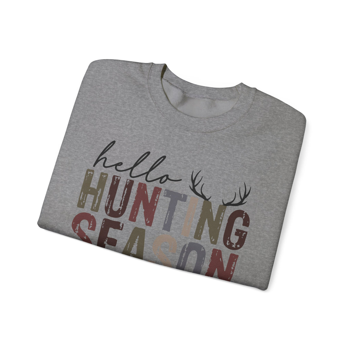 Hello Hunting Season Goodbye Husband Camouflage Wife – Gildan Heavy Blend | Trendy Women’s Soft Sweatshirt. Direct to Garment. Printed & Shipped in the USA. Unisex Sizes.