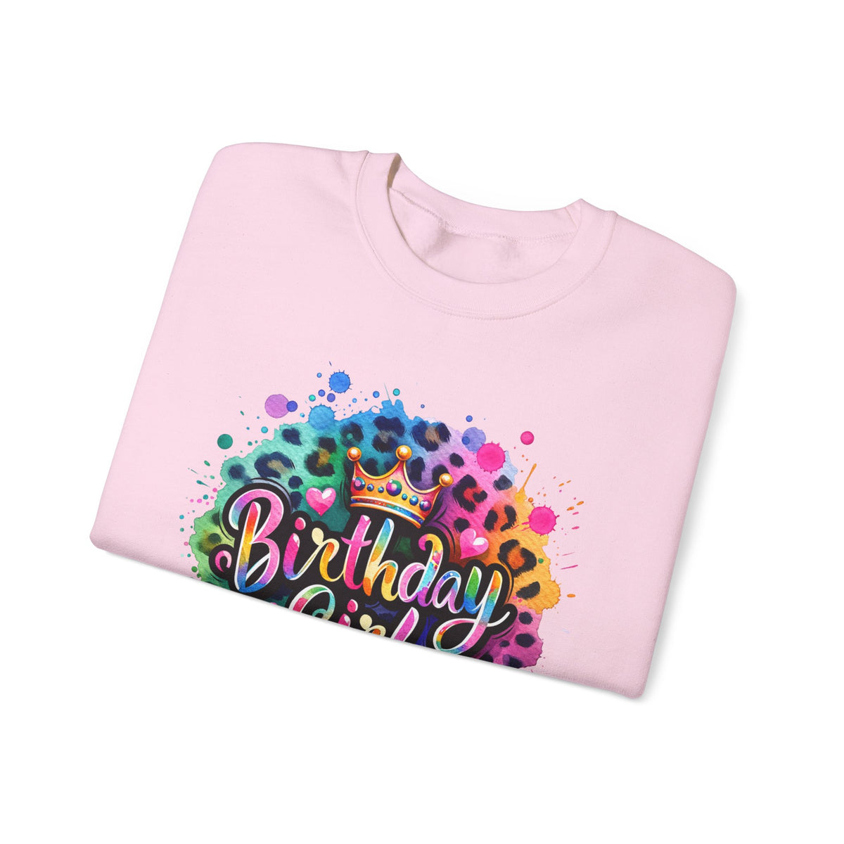 Birthday Girl, Neon Leopard – Gildan Heavy Blend | Trendy Women’s Soft Sweatshirt. Direct to Garment. Printed & Shipped in the USA. Unisex Sizes.