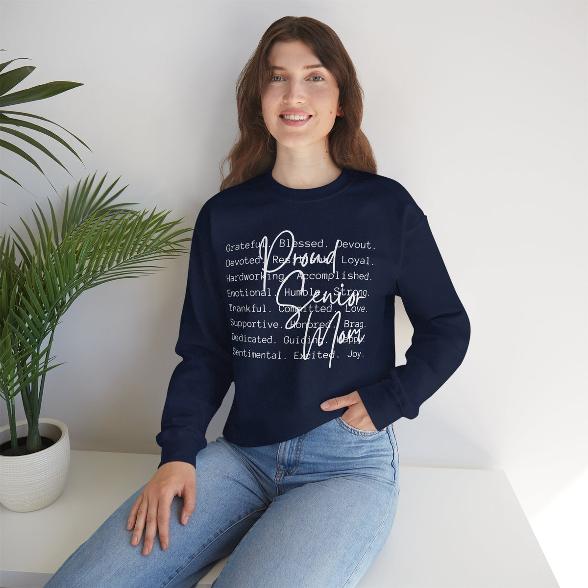 Proud Senior Mom, Description – Gildan Heavy Blend | Trendy Women’s Soft Sweatshirt. Direct to Garment. Printed & Shipped in the USA. Unisex Sizes.