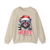 Merry Trashmas Bubblegum Raccoon w/Santa Hat Christmas – Gildan Heavy Blend | Trendy Women’s Soft Sweatshirt. Direct to Garment. Printed & Shipped in the USA. Unisex Sizes.