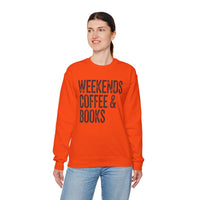 Weekends, Coffee & Books, Vintage – Gildan Heavy Blend | Trendy Women’s and Men's Soft Sweatshirt. Direct to Garment. Printed & Shipped in the USA. Unisex Sizes.