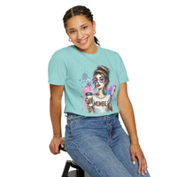 Cool Mombie with Coffee Peace Tattoo - Comfort Colors | Trendy Women's T-Shirt. Direct to Garment. Printed & Shipped in the USA. Unisex Sizes.