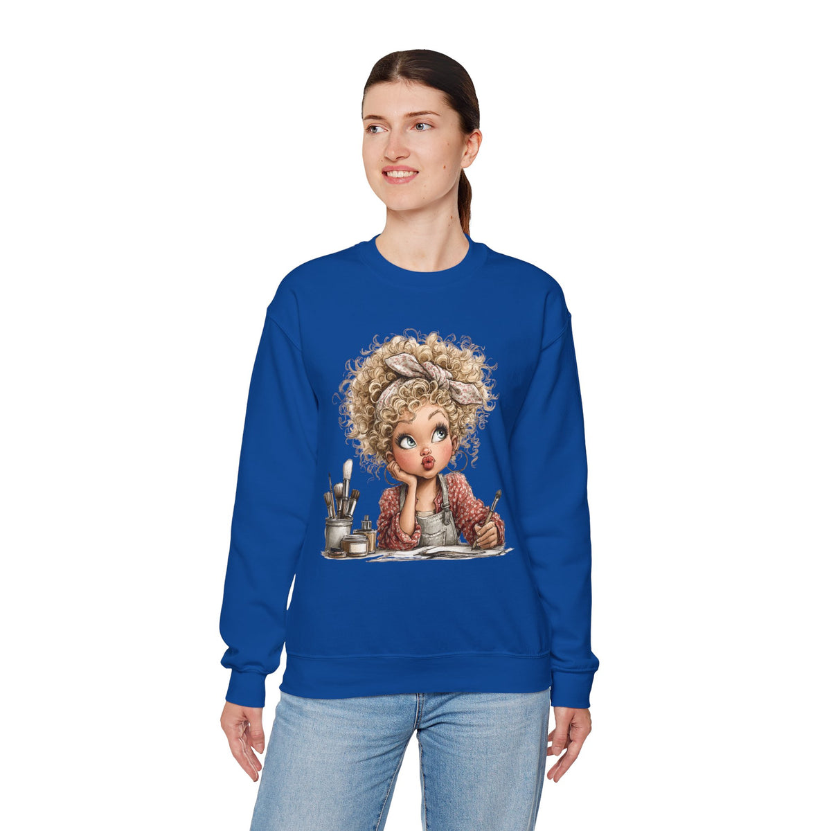 Cute Artist Curly Girl – Gildan Heavy Blend | Trendy Women’s Soft Sweatshirt. Direct to Garment. Printed & Shipped in the USA. Unisex Sizes.