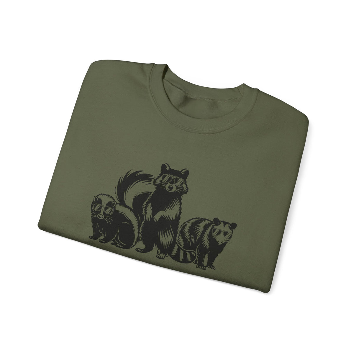 Stay Trashy, Skunk Raccoon Possum – Gildan Heavy Blend | Trendy Women’s and Men's Soft Sweatshirt. Direct to Garment. Printed & Shipped in the USA. Unisex Sizes.