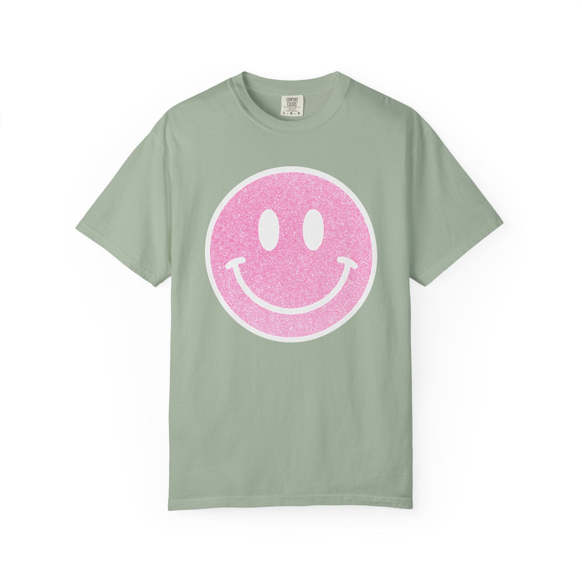 Faux Glitter Smiley - Comfort Colors | Trendy Women's T-Shirt. Direct to Garment. Printed & Shipped in the USA. Unisex Sizes.