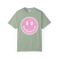 Faux Glitter Smiley - Comfort Colors | Trendy Women's T-Shirt. Direct to Garment. Printed & Shipped in the USA. Unisex Sizes.