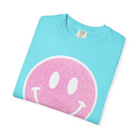 Faux Glitter Smiley - Comfort Colors | Trendy Women's T-Shirt. Direct to Garment. Printed & Shipped in the USA. Unisex Sizes.