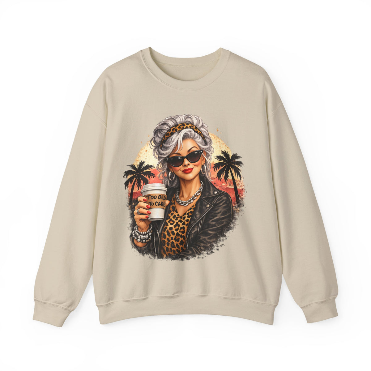 Too Old To Care, Fashionista Grandma – Gildan Heavy Blend | Trendy Women’s Soft Sweatshirt. Direct to Garment. Printed & Shipped in the USA. Unisex Sizes.