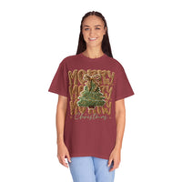 Merry Merry Merry Christmas, Faux Latch Hook Yarn - Comfort Colors | Trendy Women's T-Shirt. Direct to Garment. Printed & Shipped in the USA. Unisex Sizes.
