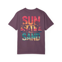 Sun Salt Sand, Beach Sunset - Front & Back Print - Comfort Colors | Trendy Women's and Men's T-Shirt. Direct to Garment. Printed & Shipped in the USA. Unisex Sizes.