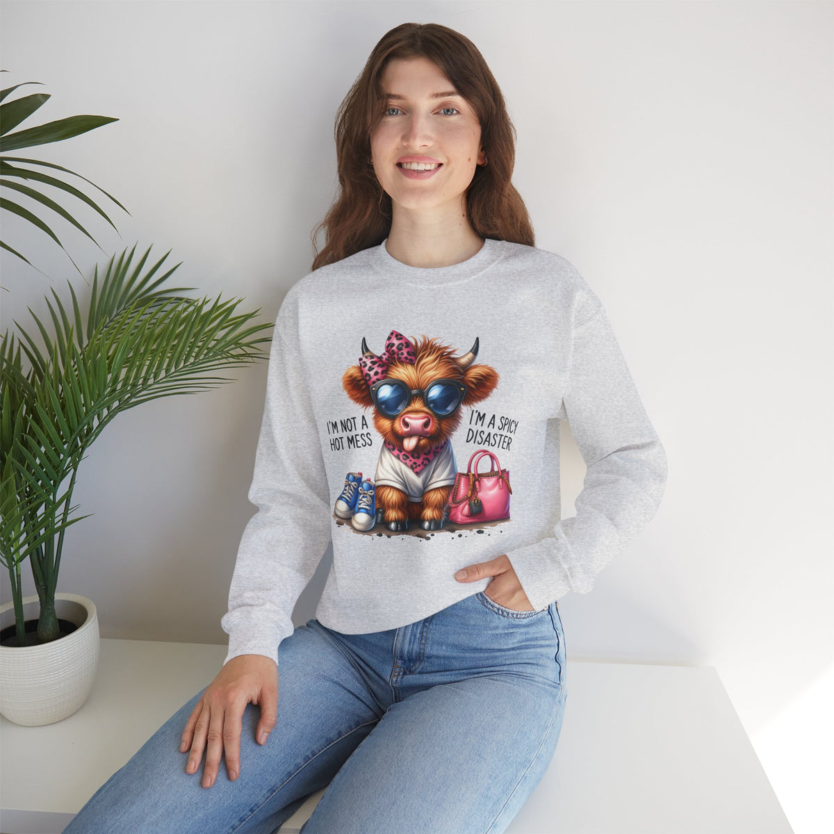 I’m Not a Hot Mess, I’m a Spicy Disaster – Gildan Heavy Blend | Trendy Women’s Soft Sweatshirt. Direct to Garment. Printed & Shipped in the USA. Unisex Sizes.