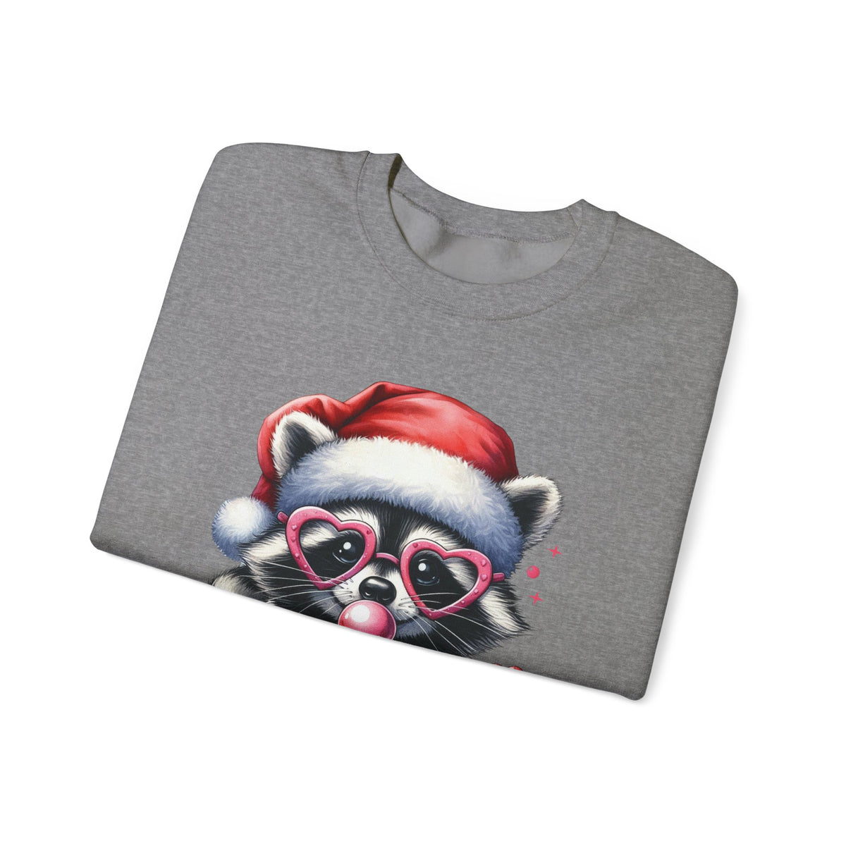 Merry Trashmas Bubblegum Raccoon w/Santa Hat Christmas – Gildan Heavy Blend | Trendy Women’s Soft Sweatshirt. Direct to Garment. Printed & Shipped in the USA. Unisex Sizes.