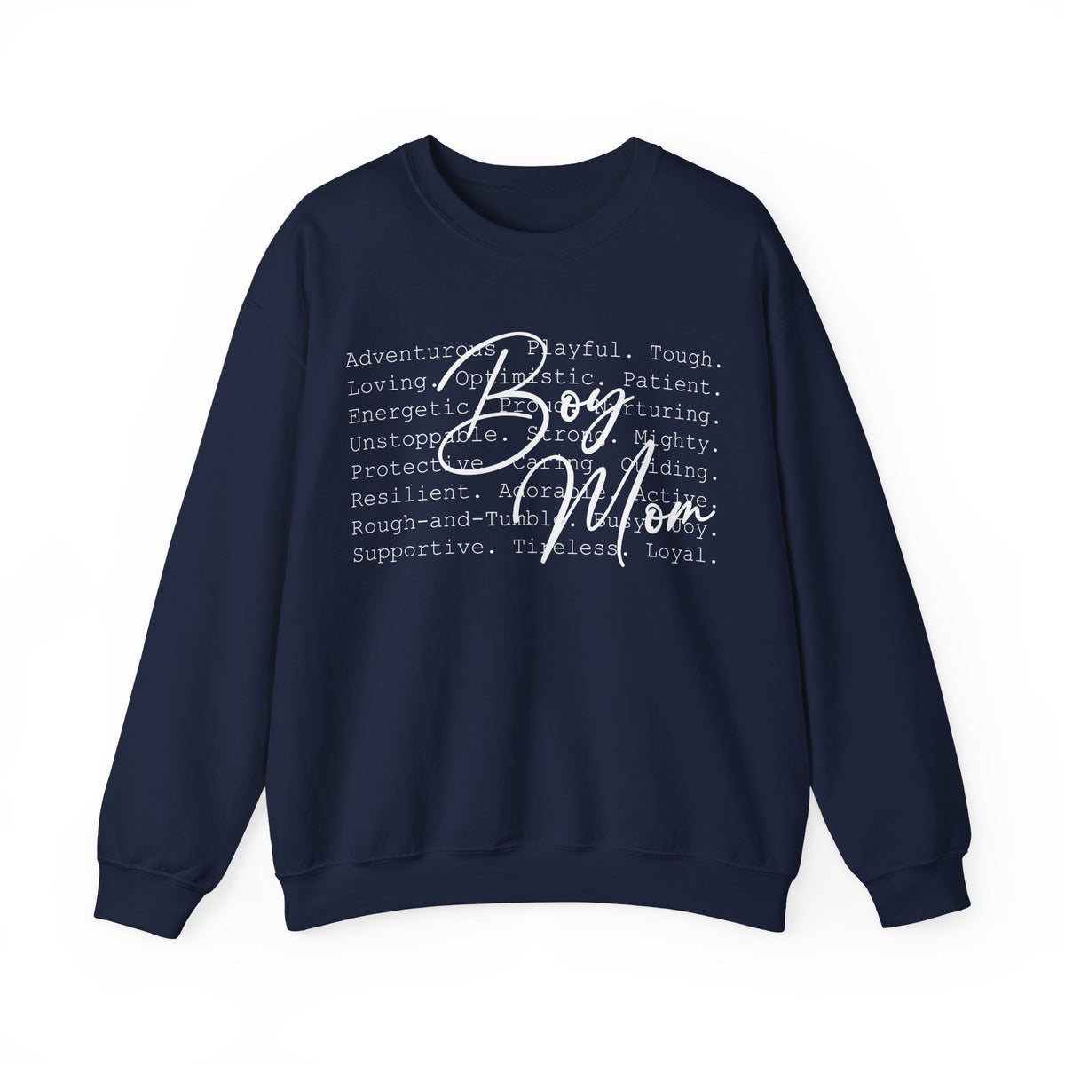 Boy Mom Typography – Gildan Heavy Blend | Trendy Women’s Soft Sweatshirt. Direct to Garment. Printed & Shipped in the USA. Unisex Sizes.