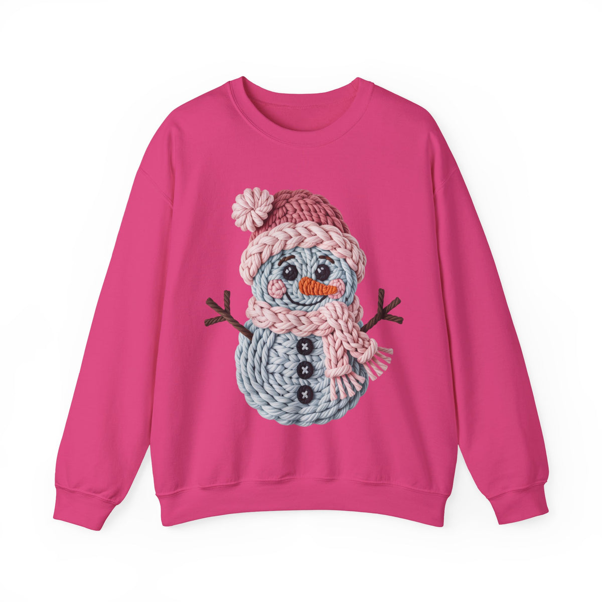 Cute Yarn Snowman - Pink Scarf Faux Yarn – Gildan Heavy Blend | Trendy Women’s Soft Sweatshirt. Direct to Garment. Printed & Shipped in the USA. Unisex Sizes.