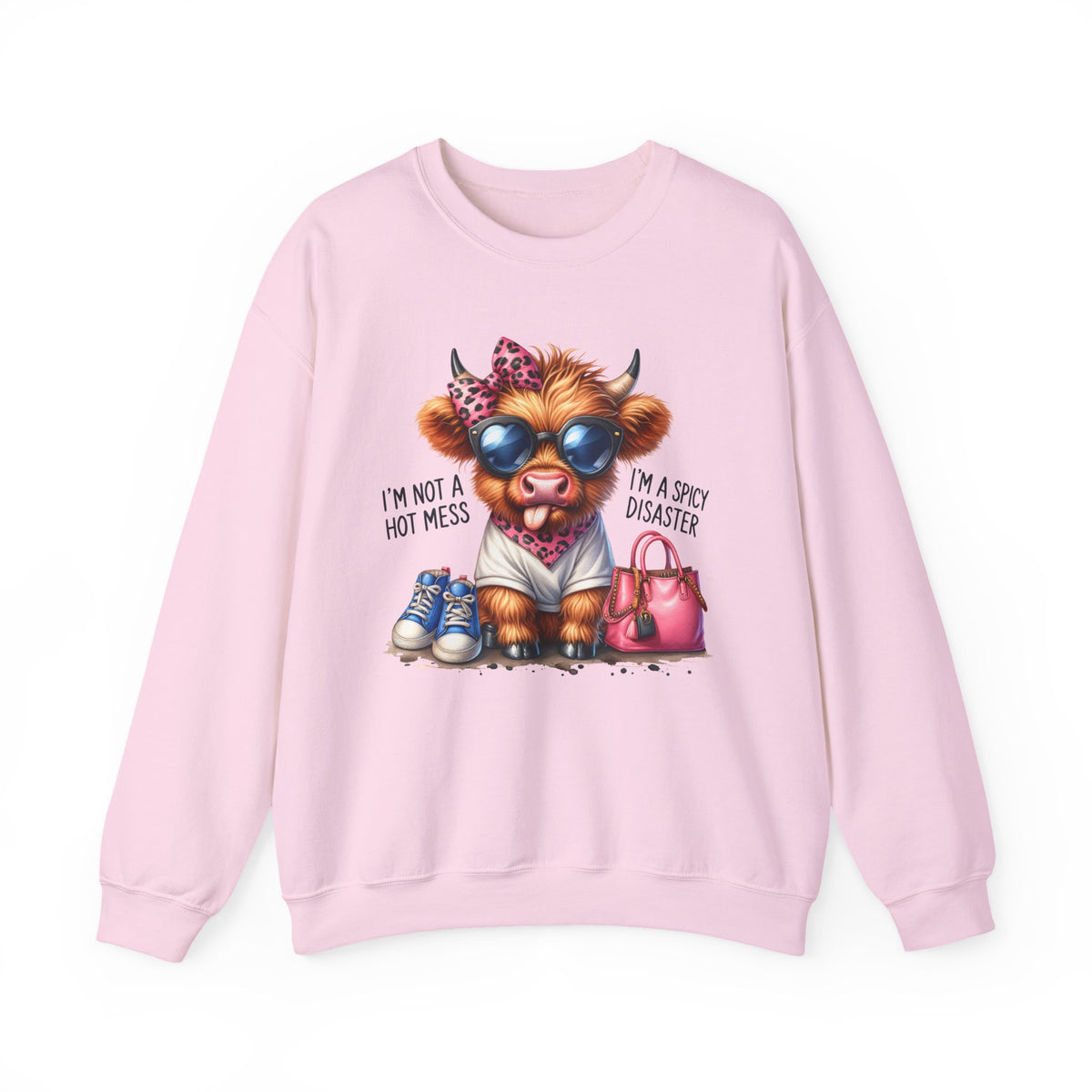 I’m Not a Hot Mess, I’m a Spicy Disaster – Gildan Heavy Blend | Trendy Women’s Soft Sweatshirt. Direct to Garment. Printed & Shipped in the USA. Unisex Sizes.