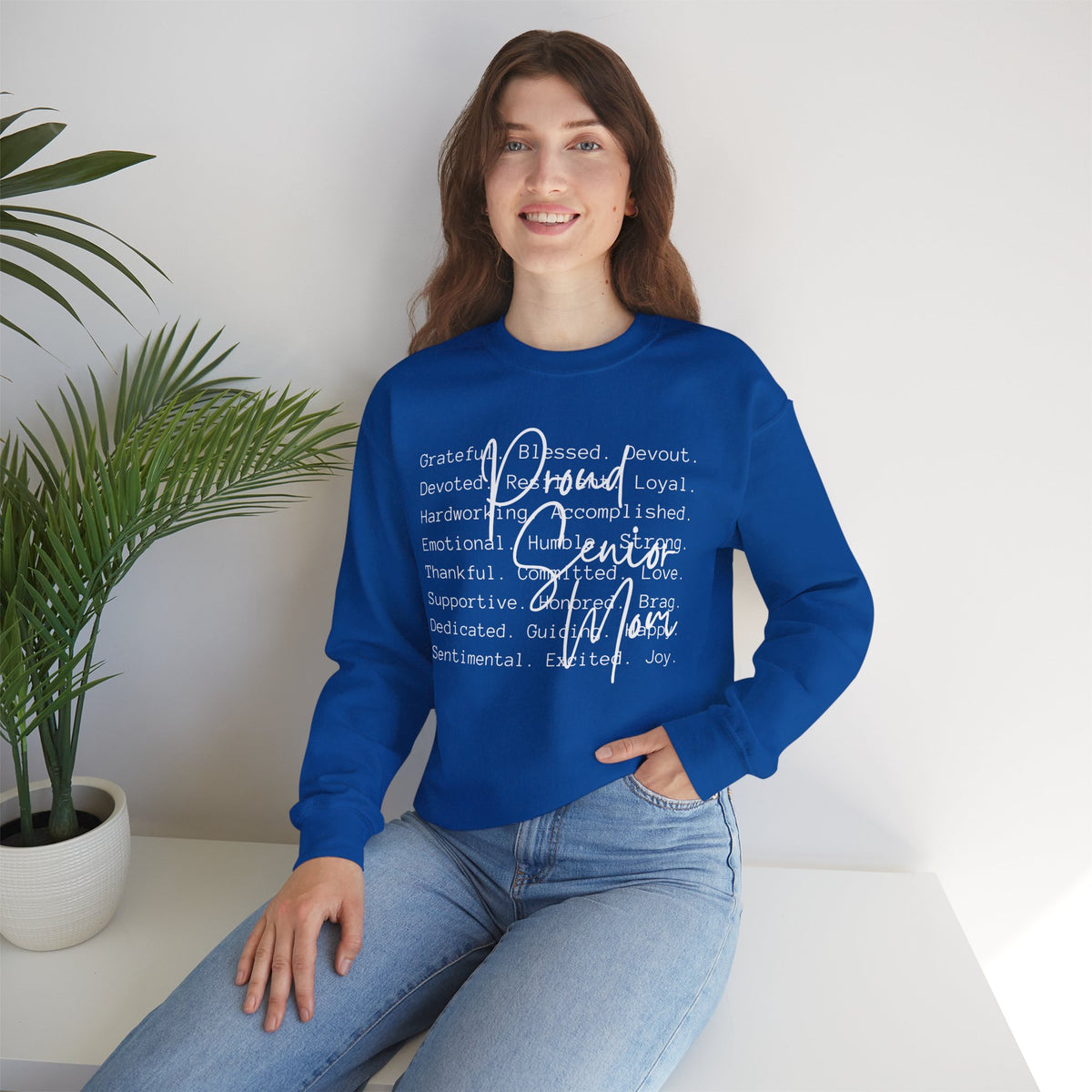 Proud Senior Mom, Description – Gildan Heavy Blend | Trendy Women’s Soft Sweatshirt. Direct to Garment. Printed & Shipped in the USA. Unisex Sizes.