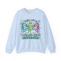 Chillin' With My Snowmies, Winter Snowman – Gildan Heavy Blend | Trendy Women’s Soft Sweatshirt. Direct to Garment. Printed & Shipped in the USA. Unisex Sizes.