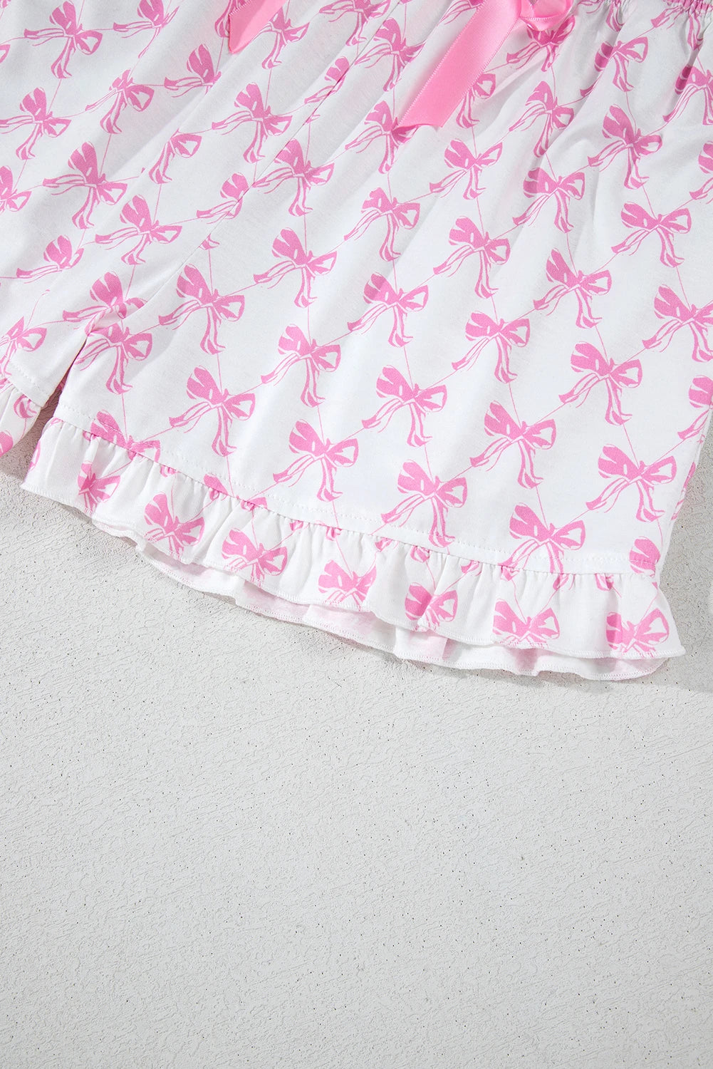Millie Pink and White Bow Ruffled Shorts 2pc Pajama Set