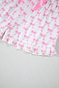Millie Pink and White Bow Ruffled Shorts 2pc Pajama Set