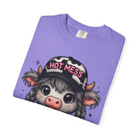 Cute Highland Cow 'Hot Mess' In Braids  - Comfort Colors | Trendy Women's T-Shirt. Direct to Garment. Printed & Shipped in the USA. Unisex Sizes.